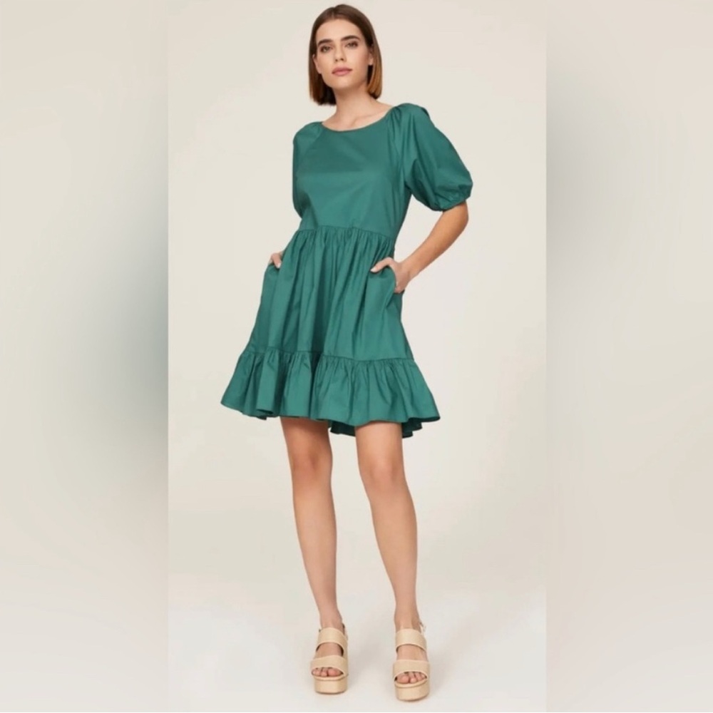 Peter Som Collective Green Puff Sleeve Dress with open tie back